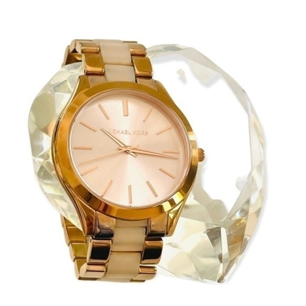 MICHAEL KORS Slim Runway Women's Watch Rose Gold Stainless Steel Colorblock Band